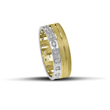 Δίχρωμες λευκόχρυσες και χρυσές βέρες γάμου 6.5mm με ματ και λουστρέ φινίρισμα και λαμπερά ζιργκόν, διαθέσιμες σε 9, 14, 18 ή 22 καράτια.