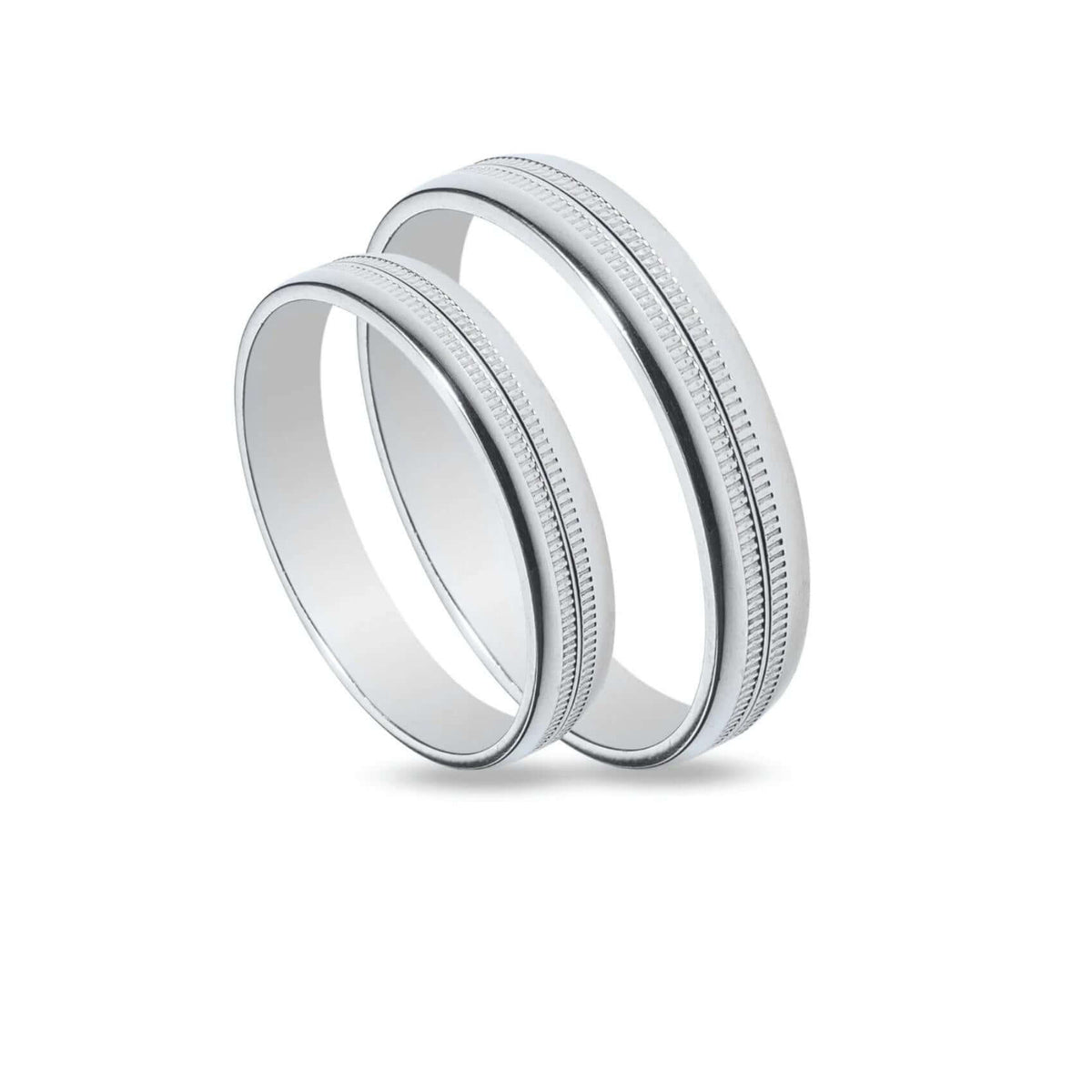 Μοντέρνες λευκόχρυσες βέρες γάμου Maschio Femmina SL38 4.2mm λουστρέ με γεωμετρικά σχέδια.