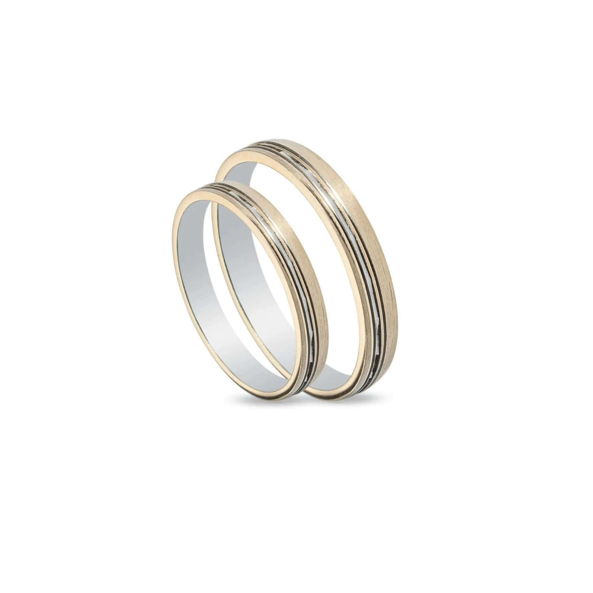 Δίχρωμες Βέρες Γάμου Maschio Femmina SL43. Πλάτος: 3.5mm. Φινίρισμα: εναλλαγή ματ, λουστρέ. Χρώμα: Λευκόχρυσο, Χρυσό.