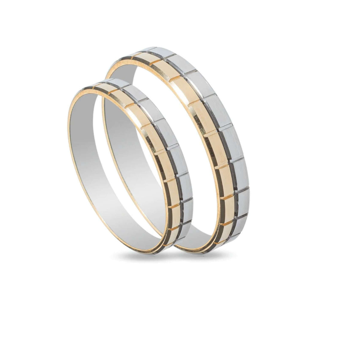 Δίχρωμες Βέρες Γάμου Maschio Femmina SL59. Πλάτος: 3.5mm. Φινίρισμα Λουστρέ. Χρώμα: Λευκόχρυσο, Χρυσό. Σχέδια: ορθογώνια γεωμετρικά.