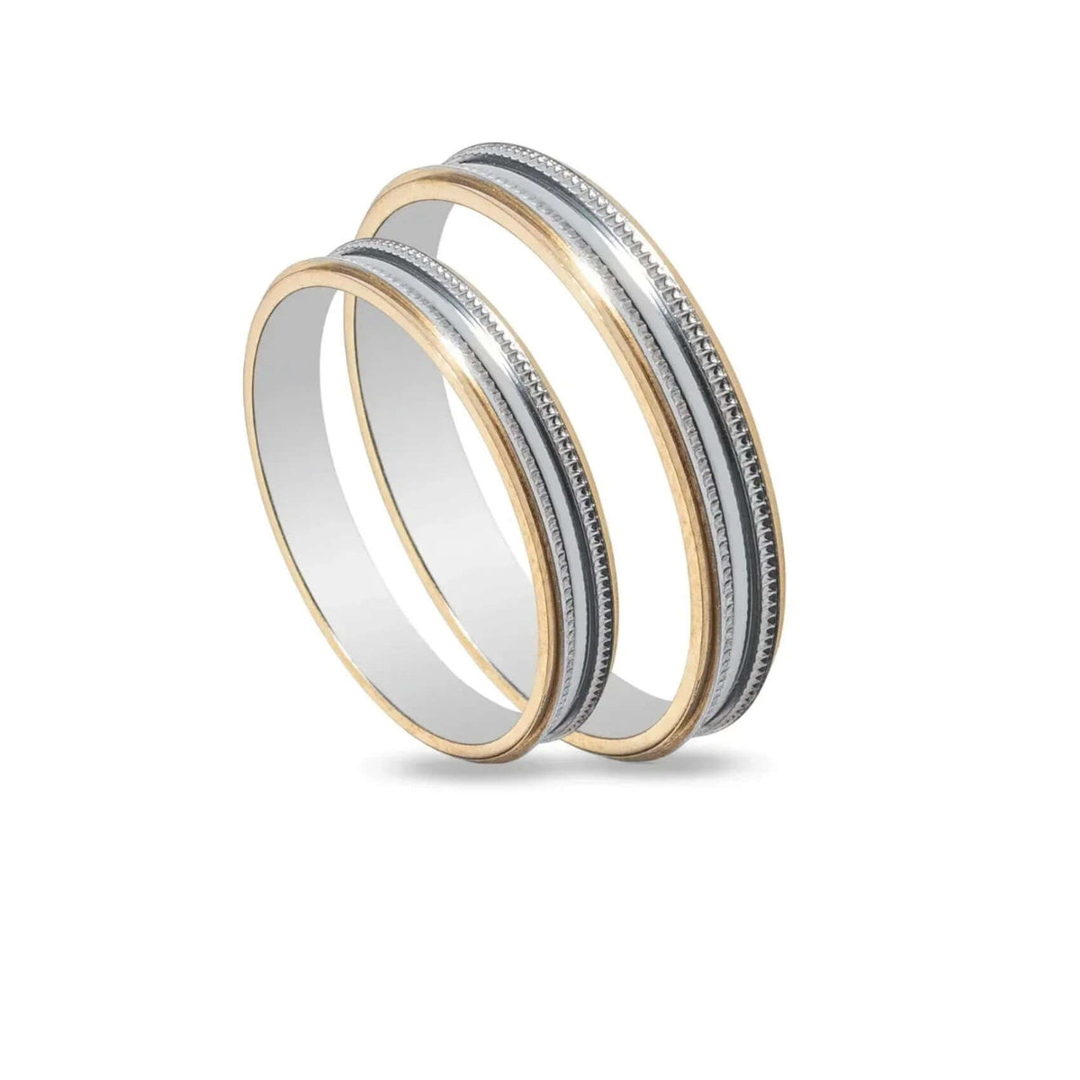 Δίχρωμες Βέρες Γάμου Maschio Femmina SL62. Πλάτος: 3.5mm. Φινίρισμα Λουστρέ. Χρώμα: Λευκόχρυσο, Χρυσό. Λεπτομέρεια: διακριτικές λεπτομέρειες στην επιφάνεια.