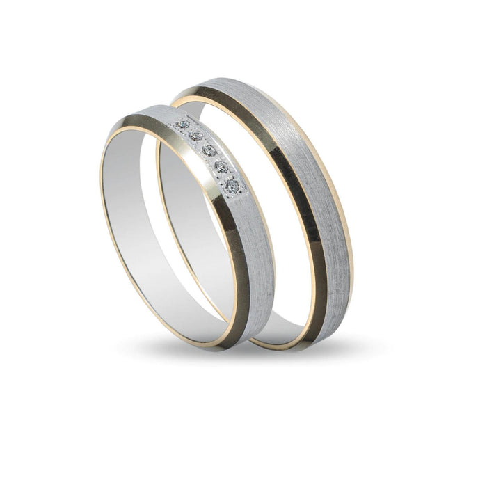 Δίχρωμες βέρες γάμου Maschio Femmina SL77 χρυσό λευκόχρυσο με ζιργκόν στη γυναικεία βέρα.