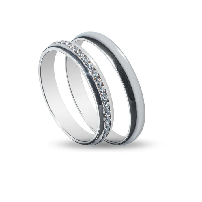Λευκόχρυσες βέρες γάμου Maschio Femmina SL86 λουστρέ με zircon ολόβερο.