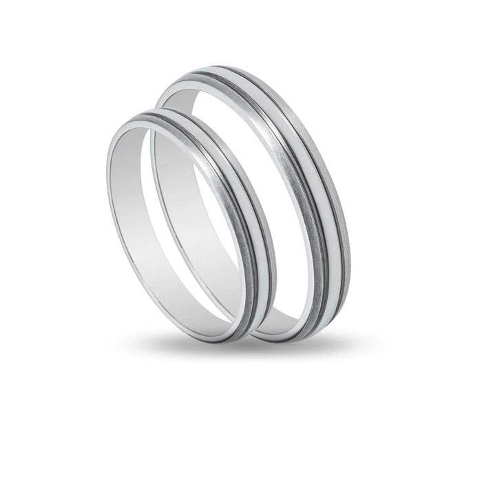 Λευκόχρυσες βέρες γάμου Maschio Femmina SL81 3.5mm με διακριτικές γραμμές.