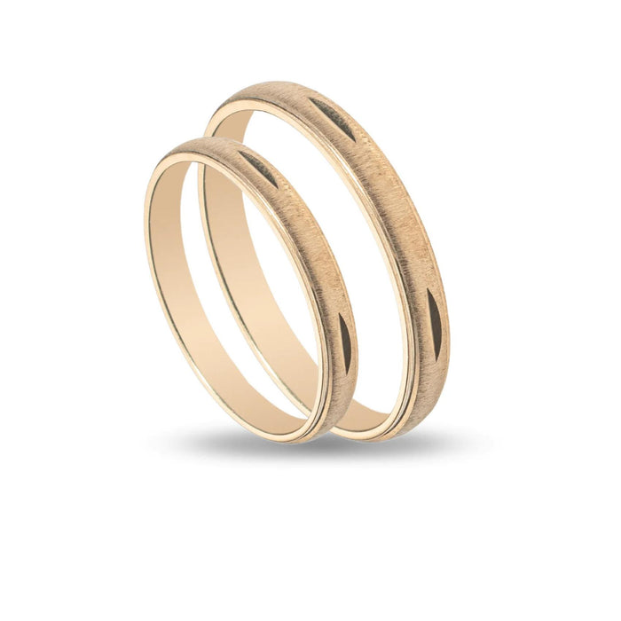 Χρυσές βέρες γάμου Maschio Femmina SL84 3mm σαγρέ με γεωμετρικά σχέδια.