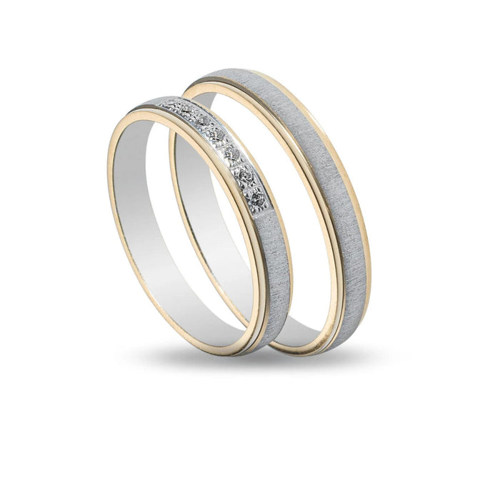 Δίχρωμες Βέρες Γάμου MASCHIO FEMMINA SL85. Πλάτος: 3.2mm. Φινίρισμα Λουστρέ. Χρώμα: Χρυσό & Λευκόχρυσο. Ζιργκόν: στη γυναικεία βέρα.