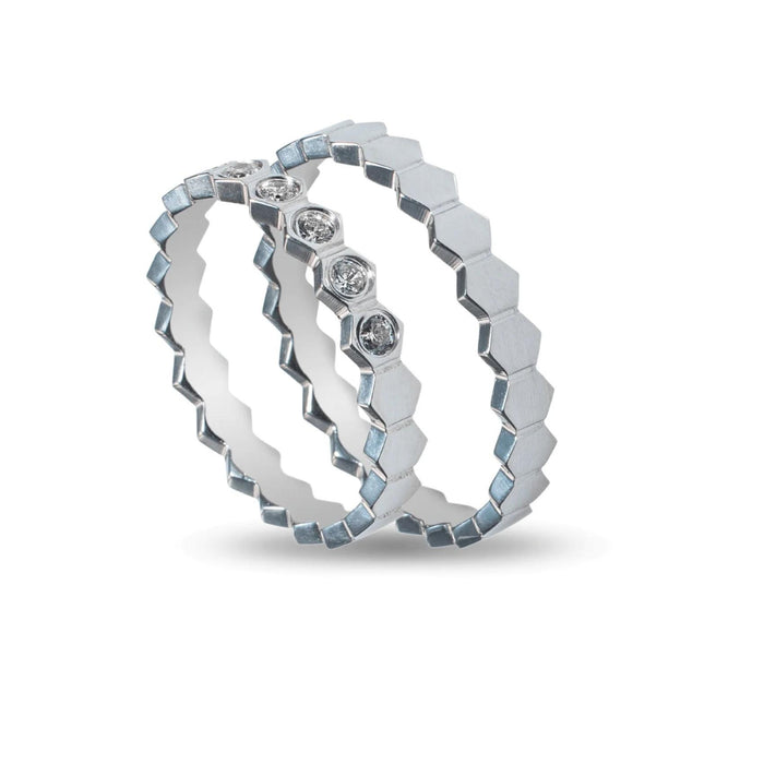 Λευκόχρυσες βέρες γάμου Maschio Femmina SL96 γεωμετρικό μοτίβο & ζιργκόν στη γυναικεία βέρα