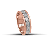 Δίχρωμες ροζ χρυσές και λευκόχρυσες βέρες γάμου 6mm με ματ φινίρισμα και λαμπερά ζιργκόν, διαθέσιμες σε 9, 14, 18 ή 22 καράτια.