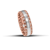 Πρωτότυπη βέρα γάμου 6 mm, ροζ χρυσή σκαλιστή με ζιργκόν και λευκόχρυση λουστρέ γραμμή, χειροποίητη, διαθέσιμη σε 9, 14, 18 ή 22 καράτια