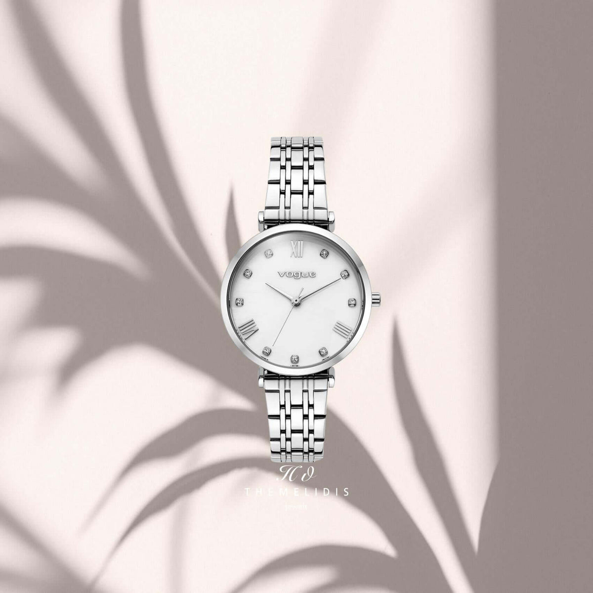 Vogue 2020617081 γυναικείο ρολόι Bliss Mini με ασημί μπρασελέ, λευκό φίλντισι καντράν 27mm, ζιργκόν και ασημί δείκτες.