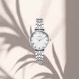 Vogue 2020617081 γυναικείο ρολόι Bliss Mini με ασημί μπρασελέ, λευκό φίλντισι καντράν 27mm, ζιργκόν και ασημί δείκτες.