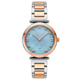 Γυναικείο ρολόι Vogue Alice 2020613371 με ασημί-ροζ χρυσό ατσάλινο μπρασελέ και γαλάζιο φίλντισι καντράν διαμέτρου 35mm.