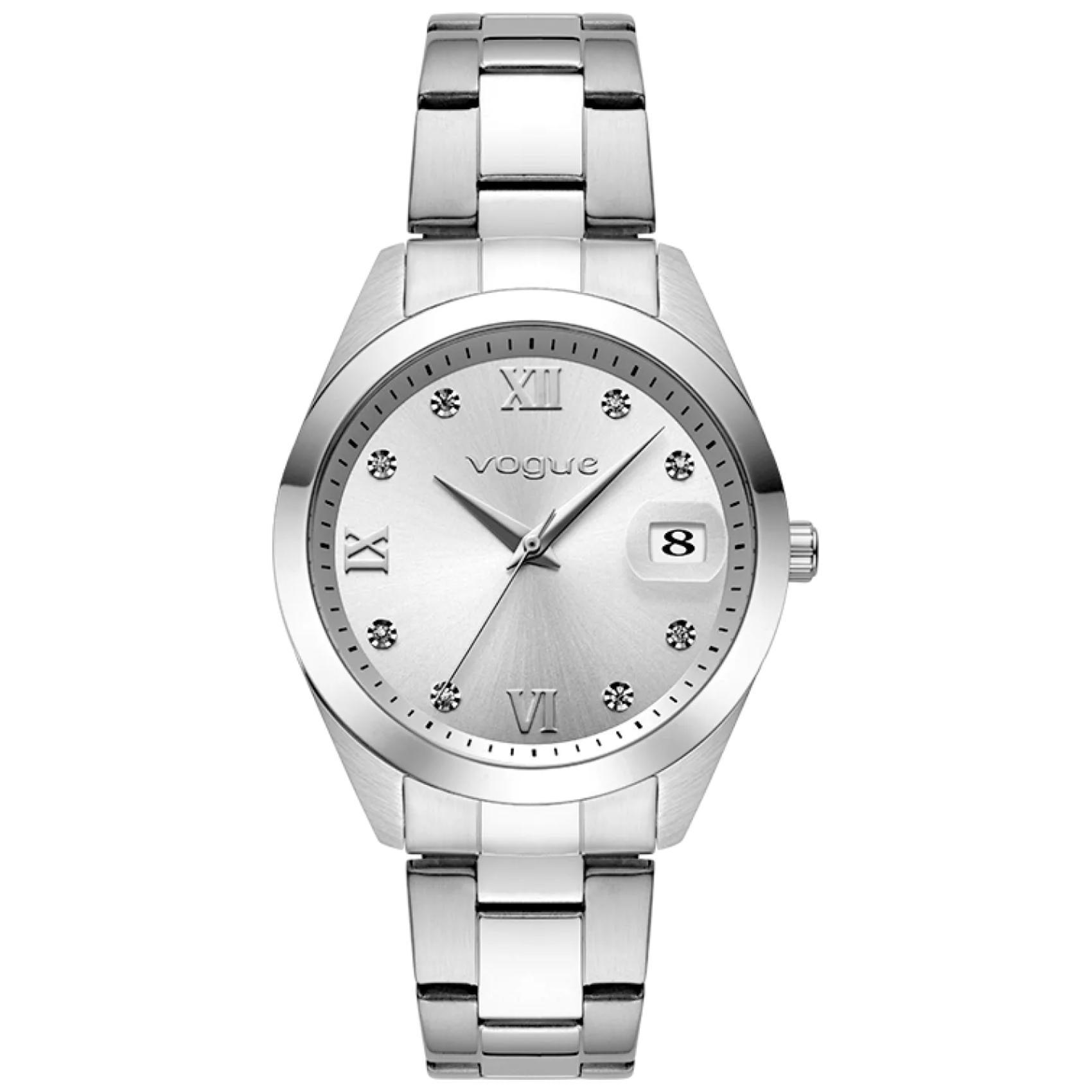 Γυναικείο ρολόι Vogue Amelie 2020613581 με ασημί ατσάλινο μπρασελέ και ασημί καντράν διαμέτρου 37mm με ζιργκόν, αδιάβροχο στις 10ATM.