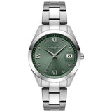 Γυναικείο ρολόι Vogue Amelie 2020613582 με ασημί ατσάλινο μπρασελέ και πράσινο καντράν διαμέτρου 37mm με ζιργκόν, αδιάβροχο στις 10ATM.