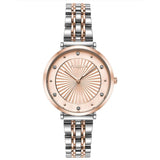 Γυναικείο ρολόι VOGUE Bliss 2020815372 με δίχρωμο ατσάλινο μπρασελέ, ροζ χρυσό καντράν και ροζ χρυσούς δείκτες και ζιργκόν περιμετρικά στο εσωτερικό του.