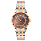 Γυναικείο ρολόι Vogue Cynthia 2020612071 με δίχρωμο ασημί-ροζ χρυσό ατσάλινο μπρασελέ και καφέ καντράν διαμέτρου 35mm.