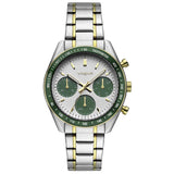 Γυναικείο ρολόι VOGUE Happy Sport 2020612561 με δίχρωμο μπρασελέ από ανοξείδωτο ατσάλι, γκρι καντράν με πράσινους χρονογράφους, χρυσούς δείκτες και ένδειξη ημέρας και ημερομηνίας. 