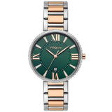 Γυναικείο ρολόι Vogue Jet Set 2020612271 με δίχρωμο ασημί-ροζ χρυσό ατσάλινο μπρασελέ και πράσινο καντράν διαμέτρου 34mm με ζιργκόν.