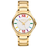 Γυναικείο ρολόι Vogue Marilyn 2020613042 με χρυσό ατσάλινο μπρασελέ και άσπρο καντράν διαμέτρου 37,5mm με πολύχρωμα νούμερα.