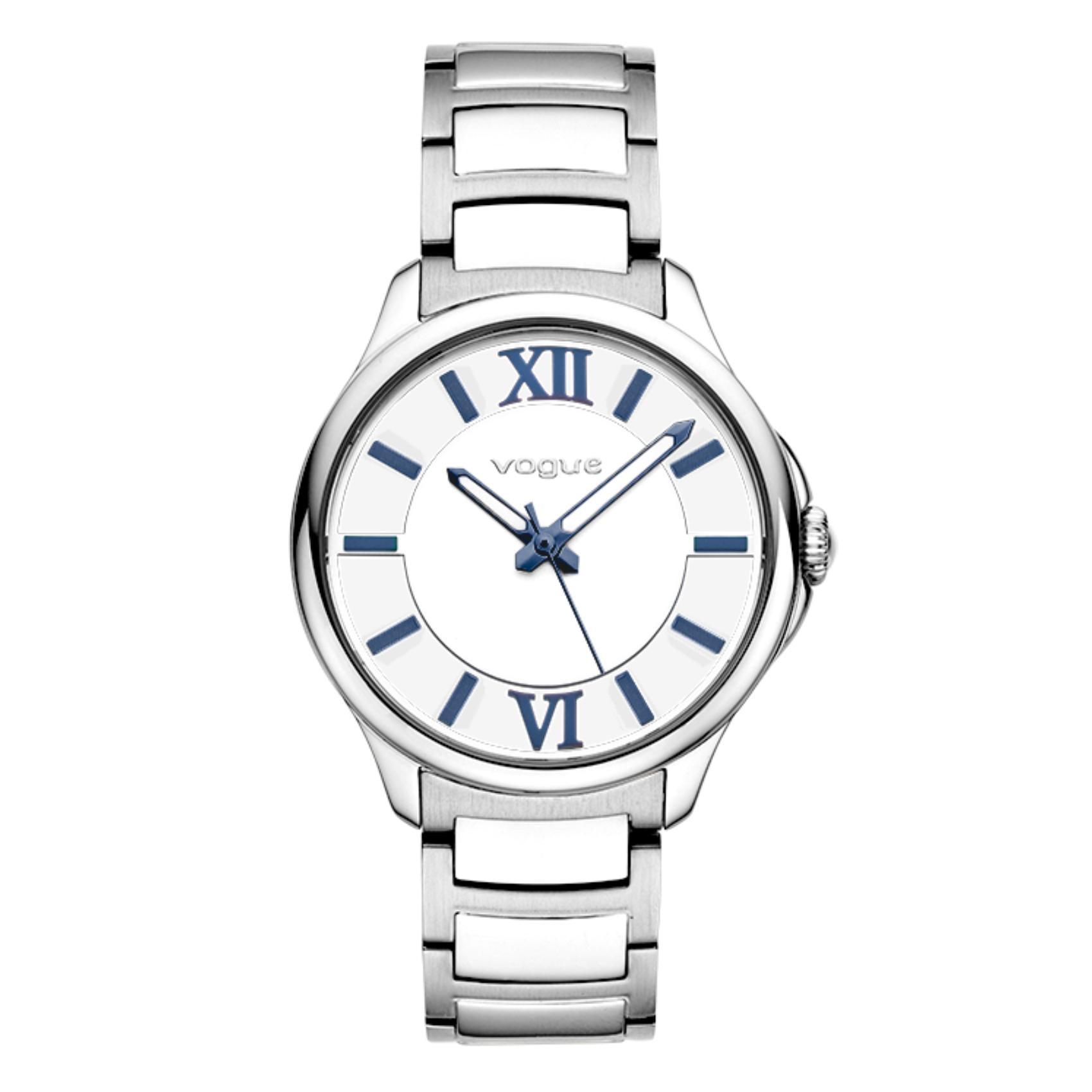 Γυναικείο ρολόι VOGUE Marilyn 2020613081 που συνδυάζει ασημί μπρασελέ από ανοξείδωτο ατσάλι, λευκό καντράν και μπλε δείκτες.