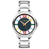 Γυναικείο ρολόι Vogue Marilyn 2020613082 με ασημί ατσάλινο μπρασελέ και μπλε καντράν διαμέτρου 37,5mm με πολύχρωμα νούμερα.