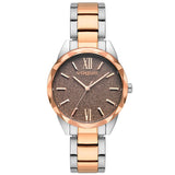 Γυναικείο ρολόι Vogue Sky 2020612171 με δίχρωμο ασημί-ροζ χρυσό ατσάλινο μπρασελέ και καφέ καντράν διαμέτρου 36mm με glitter.