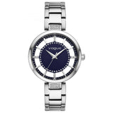Γυναικείο ρολόι VOGUE Swan 2020612982 με συνδυάζει ασημί μπρασελέ από ανοξείδωτο ατσάλι, μπλε με λευκό καντράν και ασημί δείκτες με ζιργκόν περιμετρικά στο εσωτερικό του.