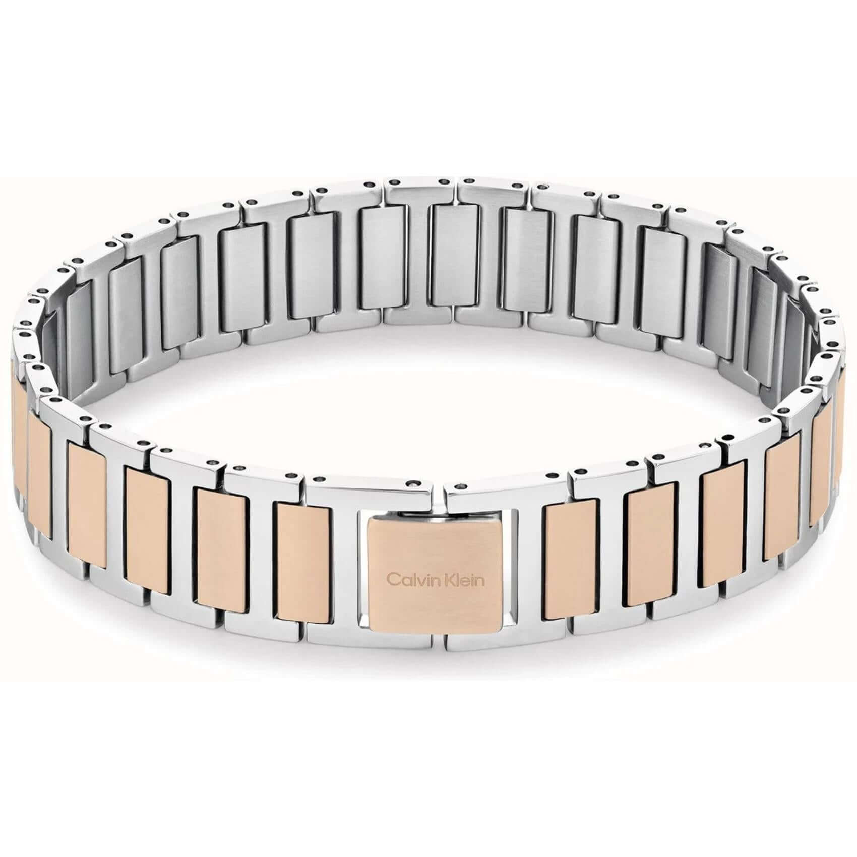 Ανδρικό βραχιόλι Calvin Klein 35100048 κατασκευασμένο από ατσάλι σε ασημί-ροζ χρυσό χρώμα με σχέδιο μπρασελέ.