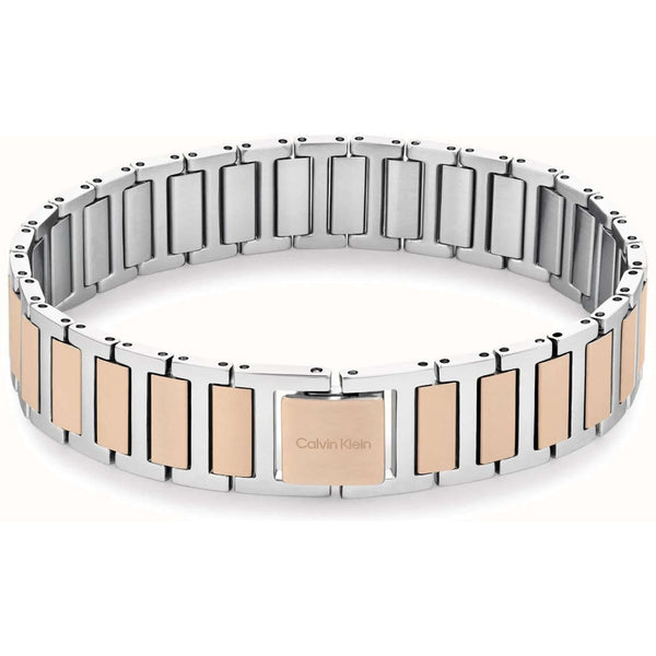 Ανδρικό βραχιόλι Calvin Klein 35100048 κατασκευασμένο από ατσάλι σε ασημί-ροζ χρυσό χρώμα με σχέδιο μπρασελέ.