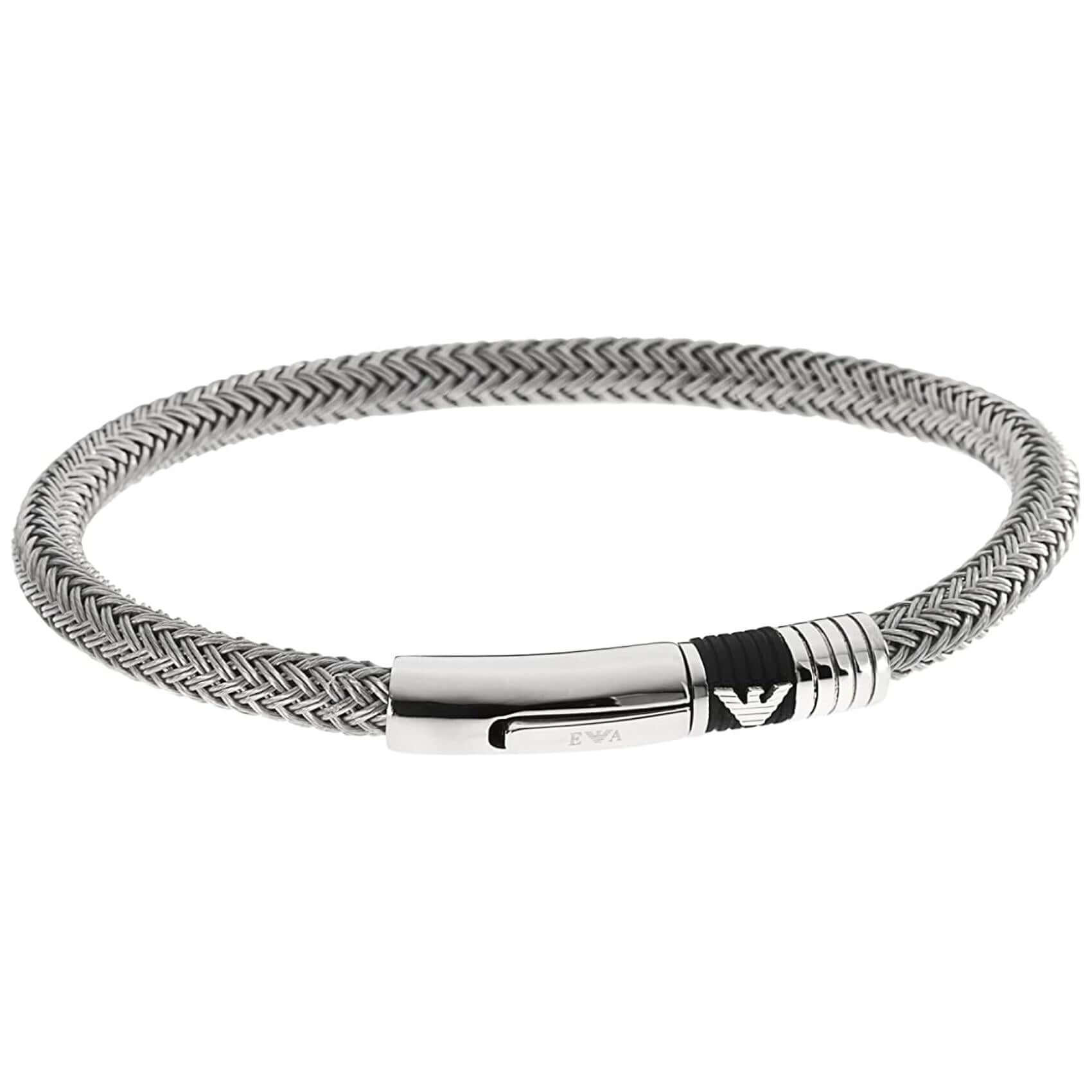 Ανδρικό βραχιόλι Emporio Armani EGS1623040 Heritage από ανοξείδωτο ατσάλι σε ασημί χρώμα.