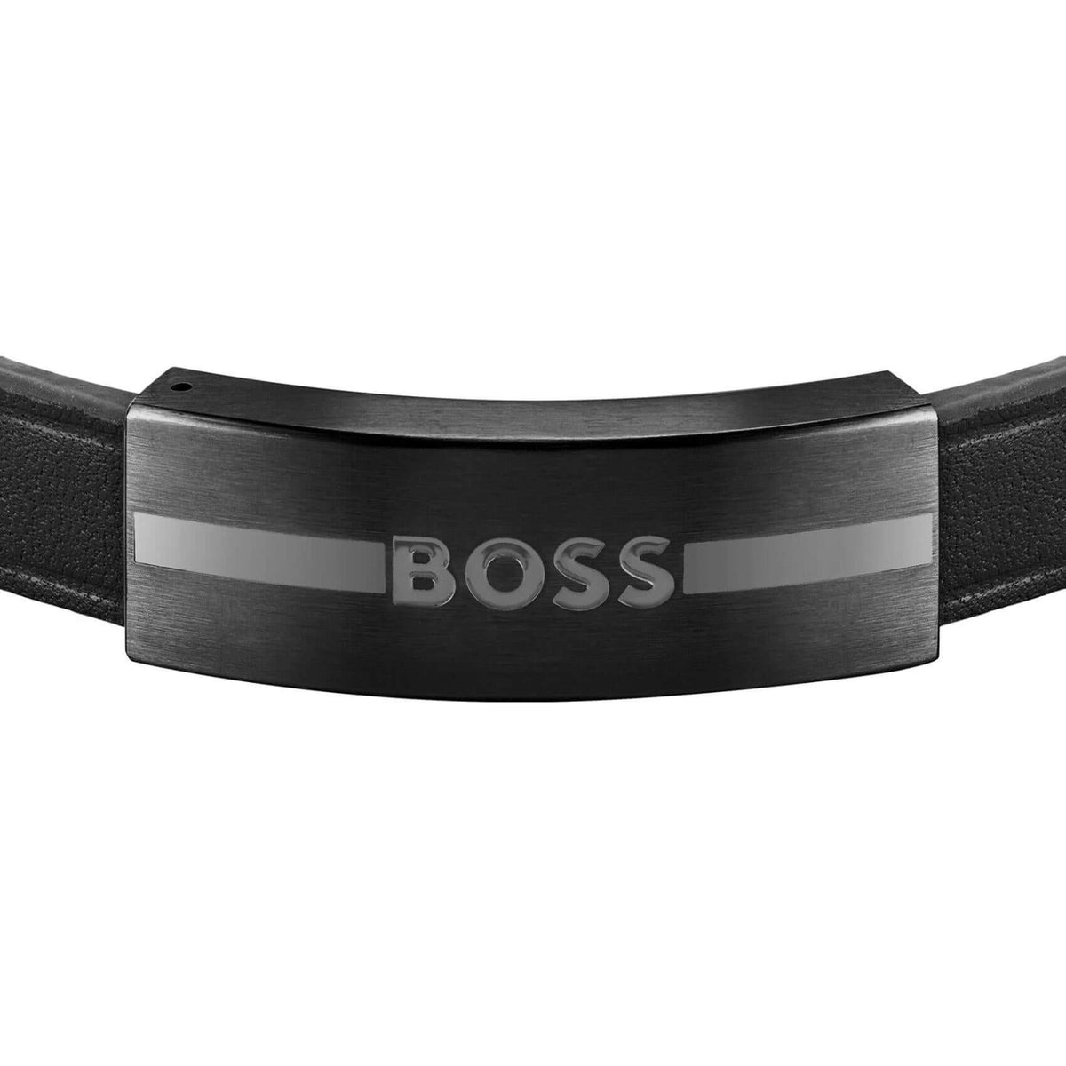 Ανδρικό δερμάτινο βραχιόλι Boss 1580490M σε μαύρο χρώμα.