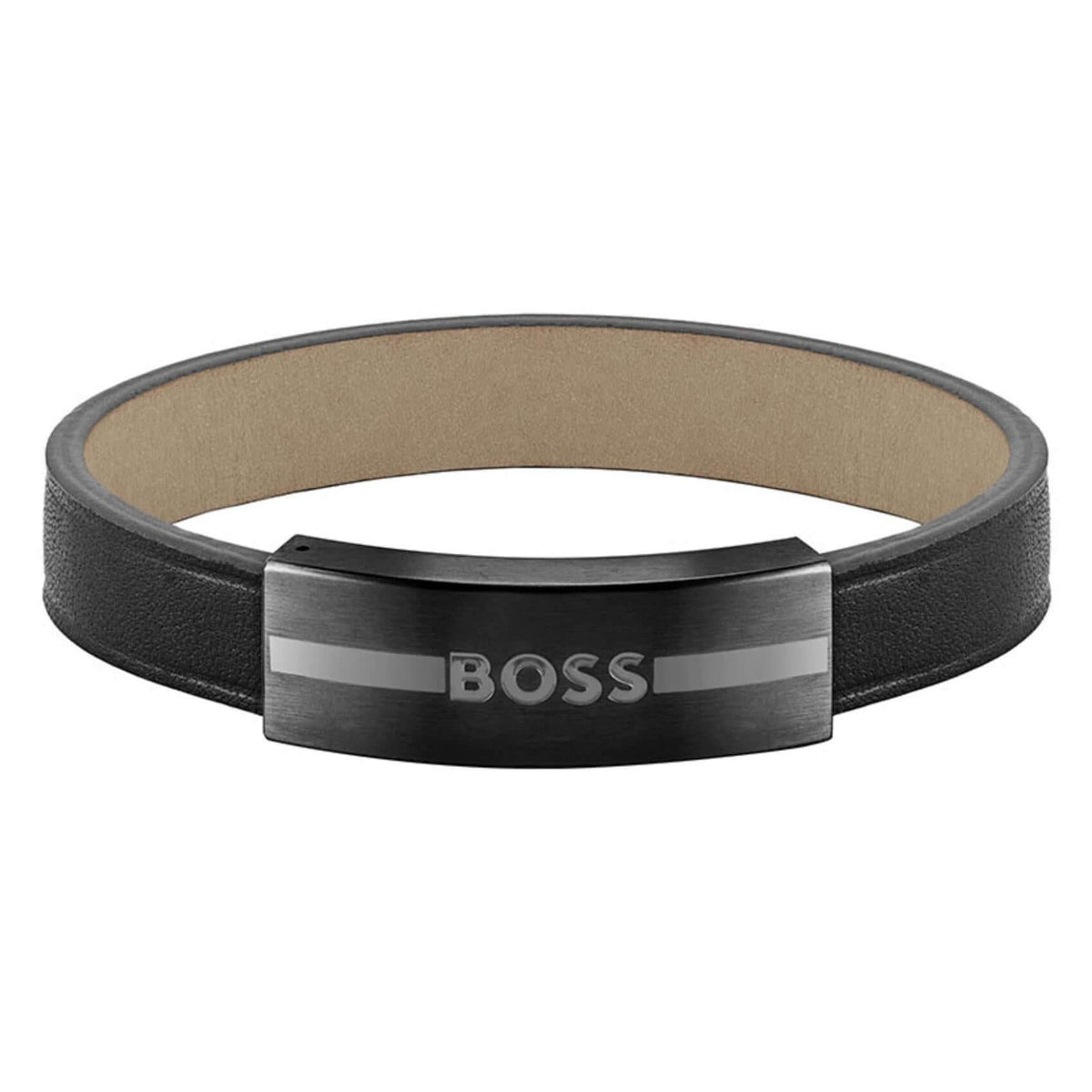 Ανδρικό δερμάτινο βραχιόλι Boss 1580490M σε μαύρο χρώμα.