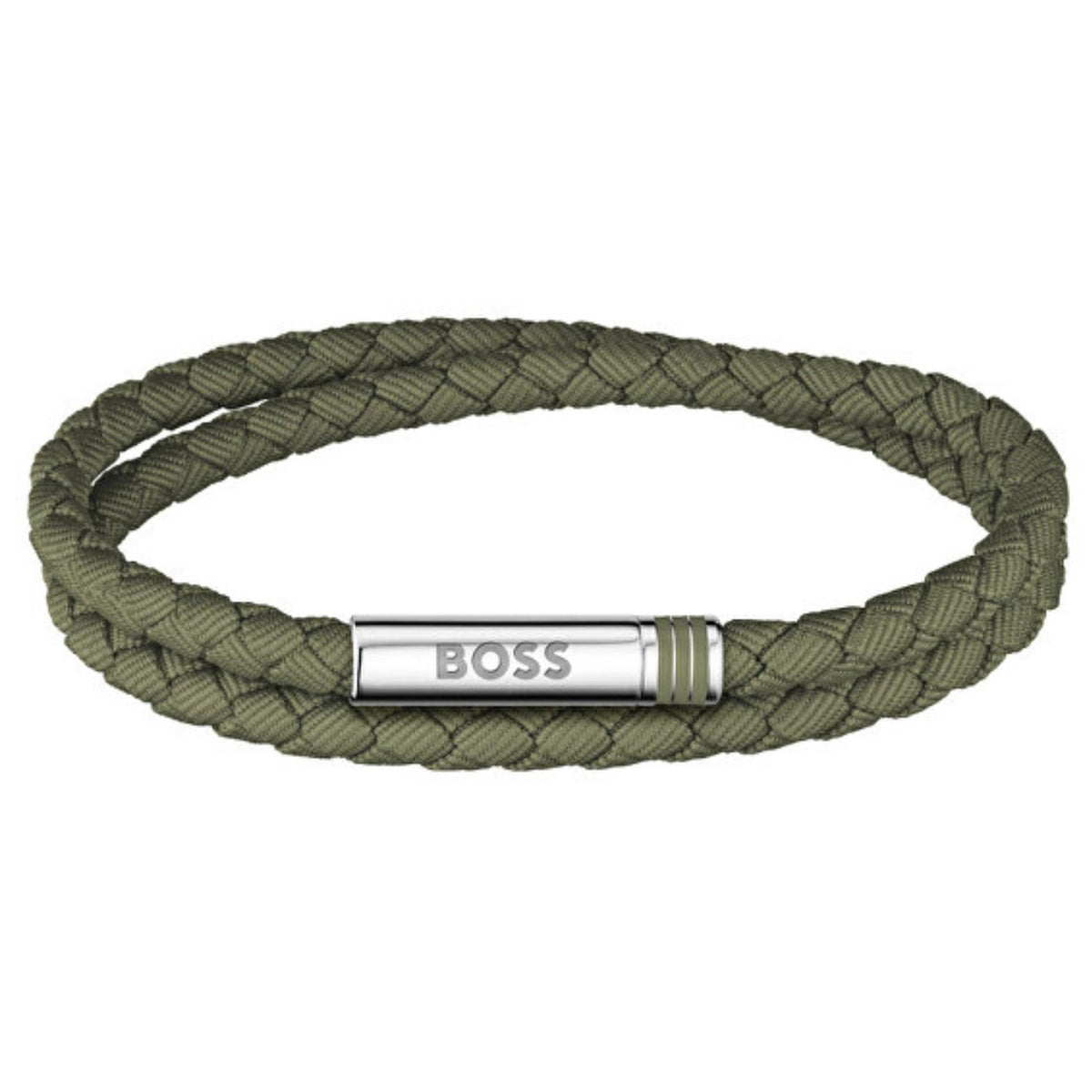 Ανδρικό δερμάτινο βραχιόλι Boss 1580797 σε χακί χρώμα με μαγνητικό κούμπωμα και λογότυπο