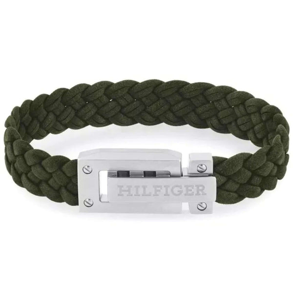 Ανδρικό βραχιόλι Tommy Hilfiger 2790518 δερμάτινο σε πράσινο χρώμα με ατσάλινο κούμπωμα σε ασημί χρώμα.