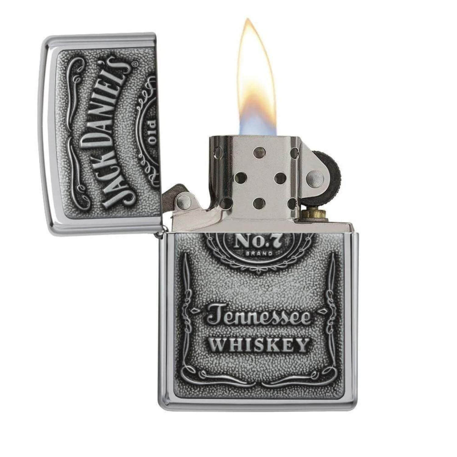 Αντιανεμικός αναπτήρας Zippo Jack Daniels 250JD σε ασημί μεταλικό χρώμα με δυνατότητα χάραξης.