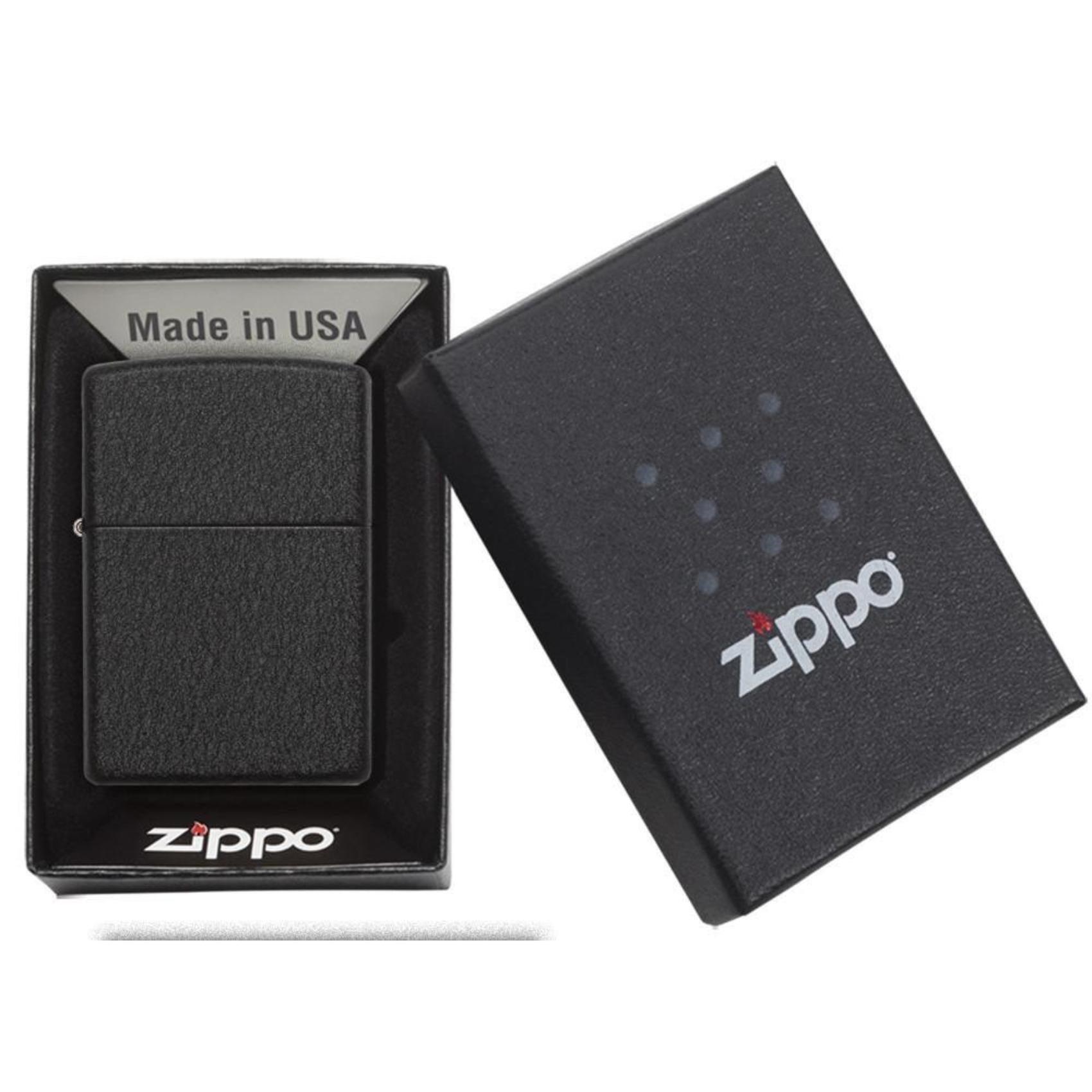 Αντιανεμικός αναπτήρας Zippo Black Crackle 236 σε μαύρο μεταλικό χρώμα με ματ υφή και δυνατότητα χάραξης.