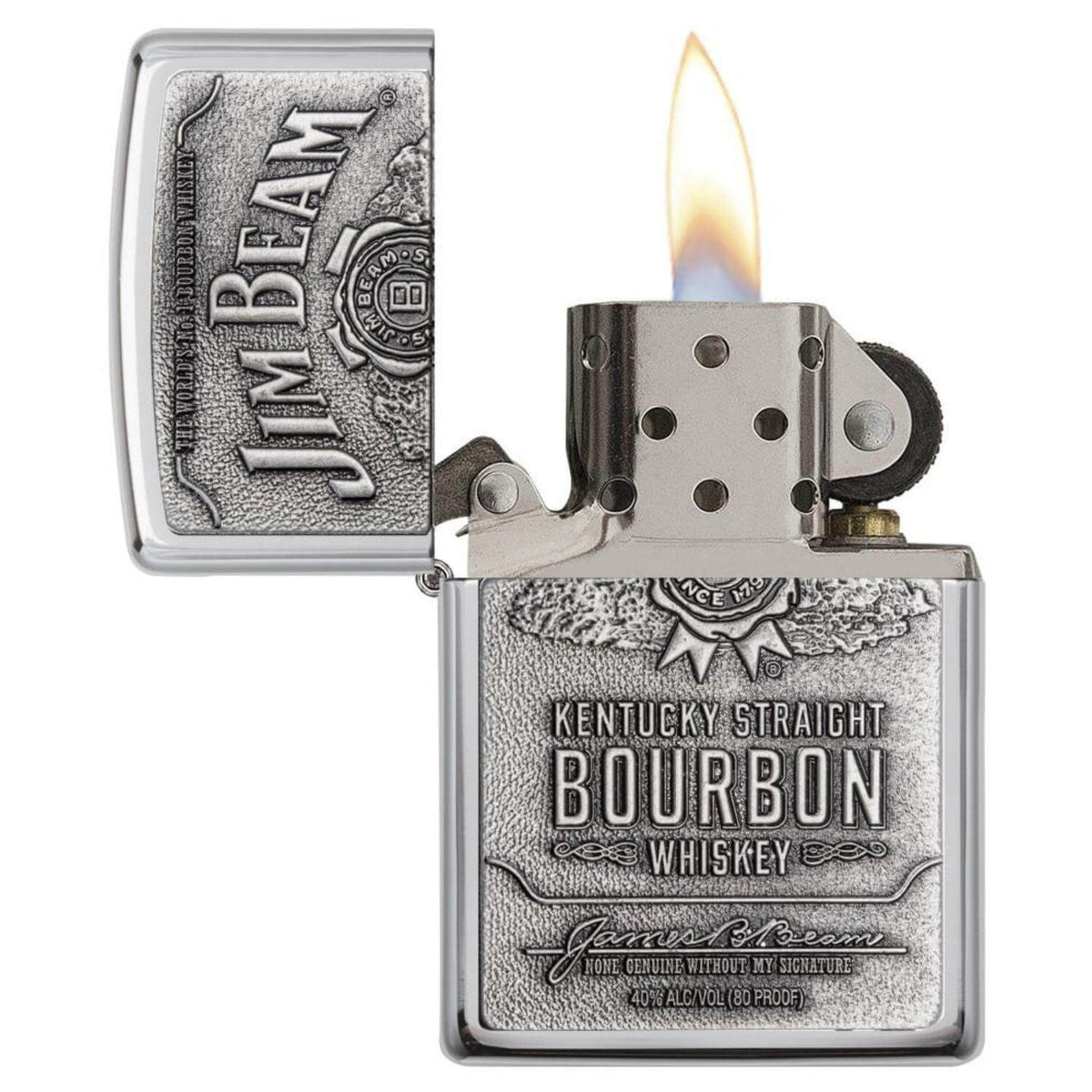 Αντιανεμικός αναπτήρας Zippo Jim Beam 254JB.928 σε ασημί μεταλλικό χρώμα και δυνατότητα χαράγματος για ένα προσωποποιημένο δώρο.