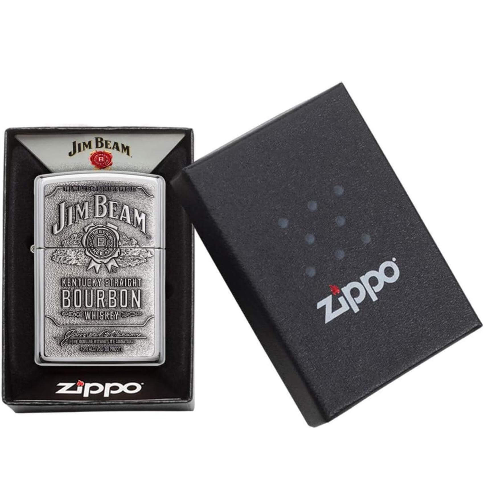 Αντιανεμικός αναπτήρας Zippo Jim Beam 254JB.928 σε ασημί μεταλλικό χρώμα και δυνατότητα χαράγματος για ένα προσωποποιημένο δώρο.