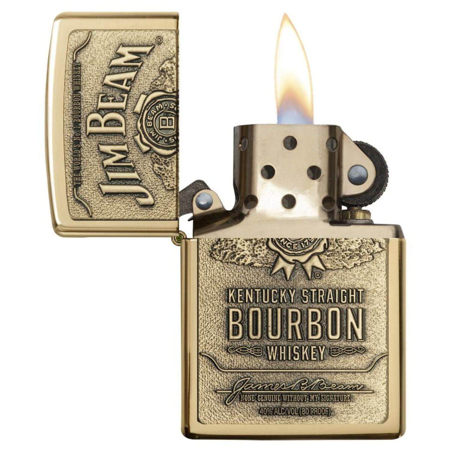Αντιανεμικός αναπτήρας Zippo Jim Beam 254BJB.929 σε χρυσό μεταλλικό χρώμα και δυνατότητα χαράγματος για ένα προσωποποιημένο δώρο.