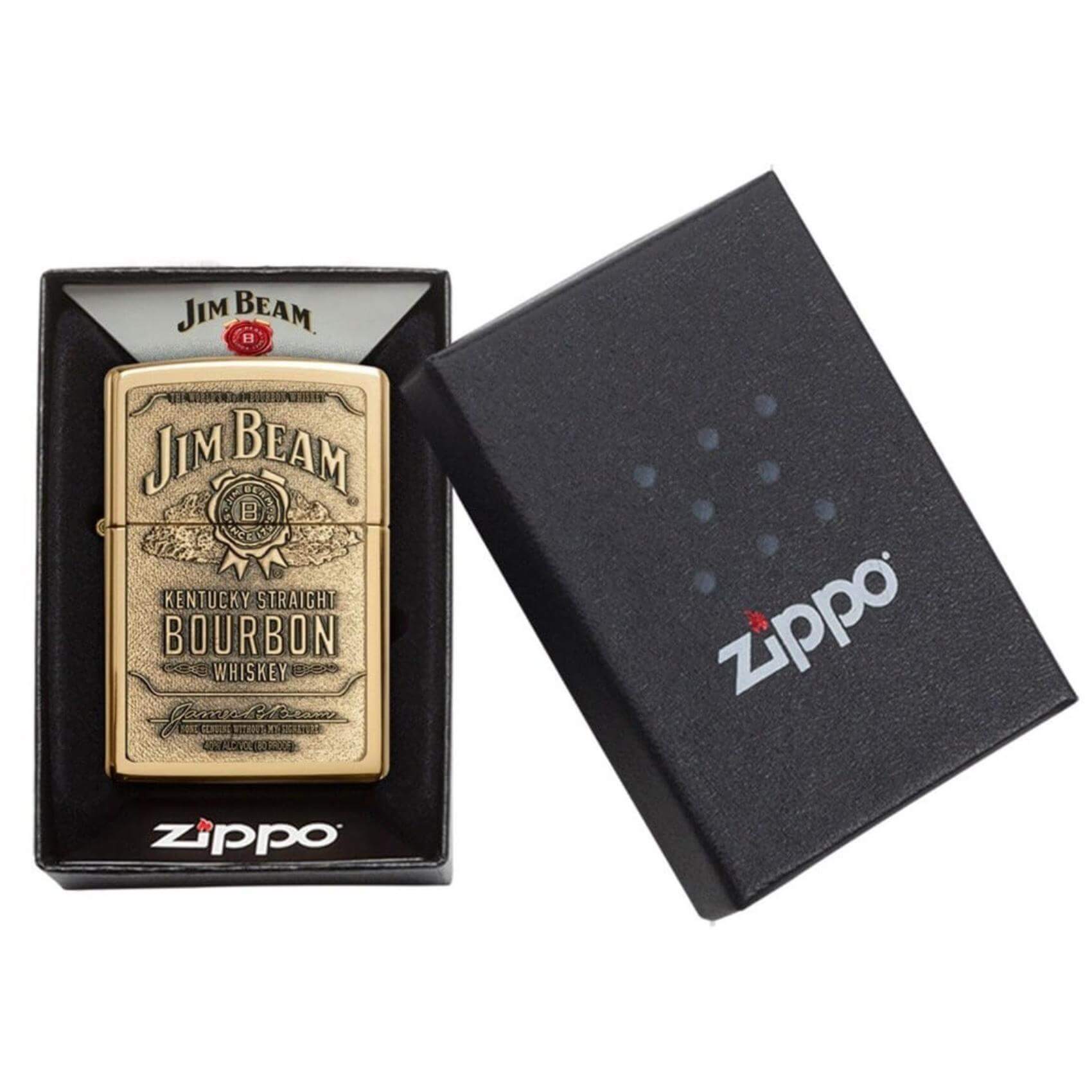 Αντιανεμικός αναπτήρας Zippo Jim Beam 254BJB.929 σε χρυσό μεταλλικό χρώμα και δυνατότητα χαράγματος για ένα προσωποποιημένο δώρο.