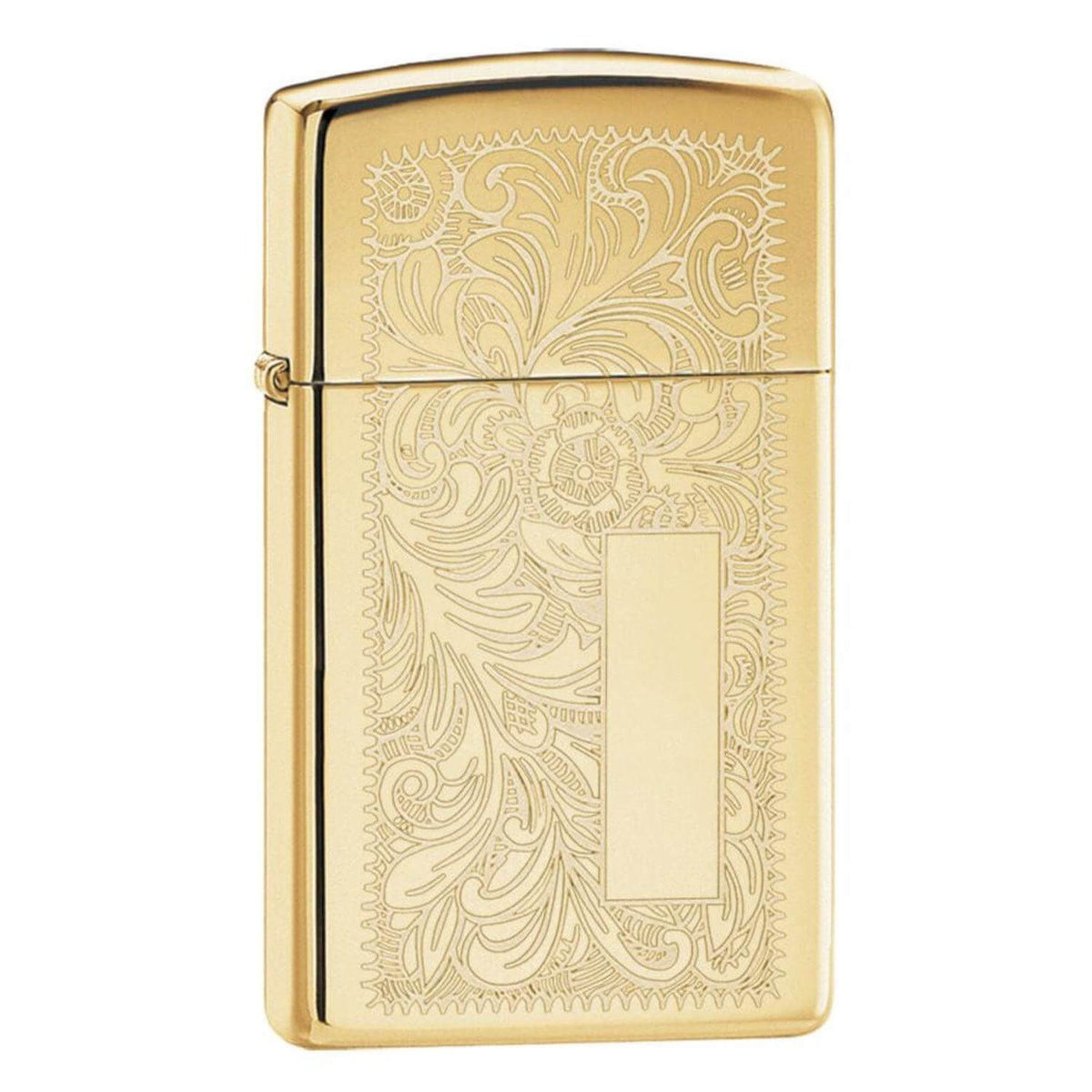 Αντιανεμικός αναπτήρας Zippo Slim Gold Venetia 1652b σε χρυσό χρώμα με γυαλιστερή όψη, φλοραλ λεπτομέρειες και δυνατότητα χαράγματος για ένα προσωποποιημένο δώρο.