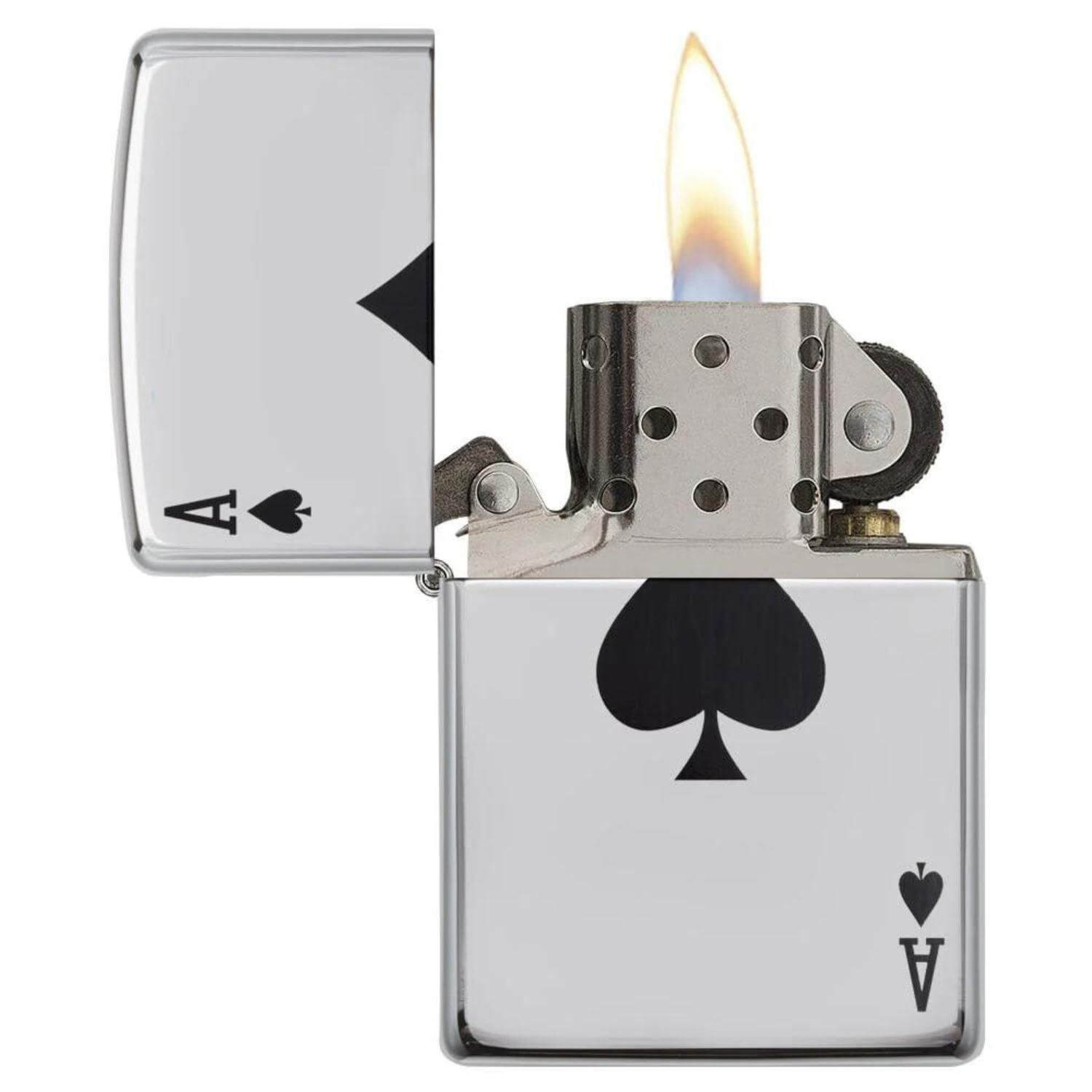 Αντιανεμικός αναπτήρας Zippo Spade Silver 24011 σε ασημί χρώμα με γυαλιστερή υφή,μαύρο άσσο μπαστούνι και δυνατότητα χαράγματος για ένα προσωποποιημένο δώρο.