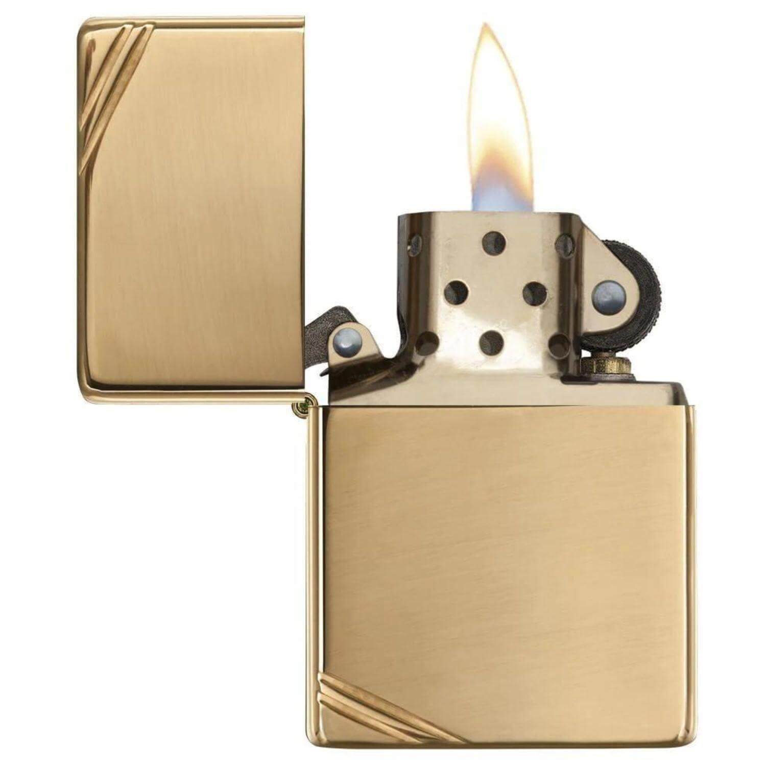 Αντιανεμικός αναπτήρας Zippo Vintage Gold 270 σε χρυσό χρώμα με γυαλιστερή υψή και δύο γραμμές χαραγμένες και δυνατότητα χαράγματος για ένα προσωποποιημένο δώρο.