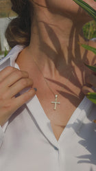 Βαπτιστικός Σταυρός για Κορίτσι MCS095 Χρυσός 14K Διπλής Όψεως με Γεωμετρικές Λεπτομέρειες και Ζιργκόν