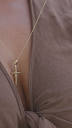Βαπτιστικός Σταυρός για Κορίτσι MCS084 Χρυσός 14K με Πλεκτή Όψη και Ζιργκόν