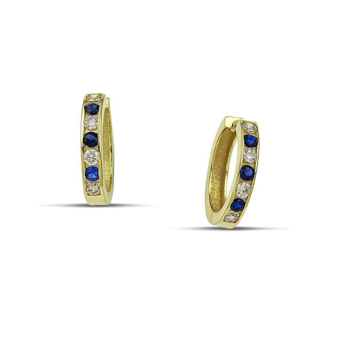 Xρυσά σκουλαρίκια κρίκοι Κ14 με μπλε και λευκά ζιργκόν