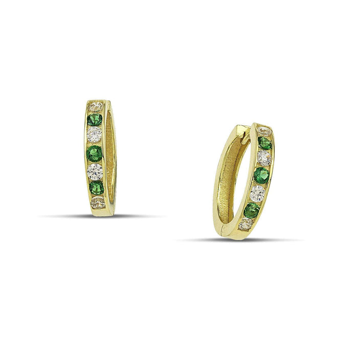 Χρυσά σκουλαρίκια Κ14 κρίκοι με λευκά και πράσινα ζιργκόν