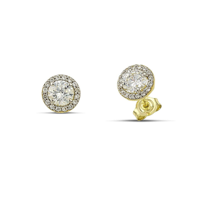 Χρυσά σκουλαρίκια Κ14 ροζέτα με λευκά ζιργκόν