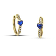Xρυσά σκουλαρίκια κρίκοι Κ14 με μπλε πέτρα σε σχήμα καρδιάς