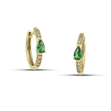 Xρυσά σκουλαρίκια κρίκοι Κ14 με πράσινη πέτρα σε σχήμα δάκρυ